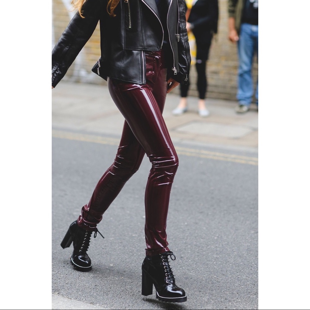 Heeled ankle lace up leather moto boots